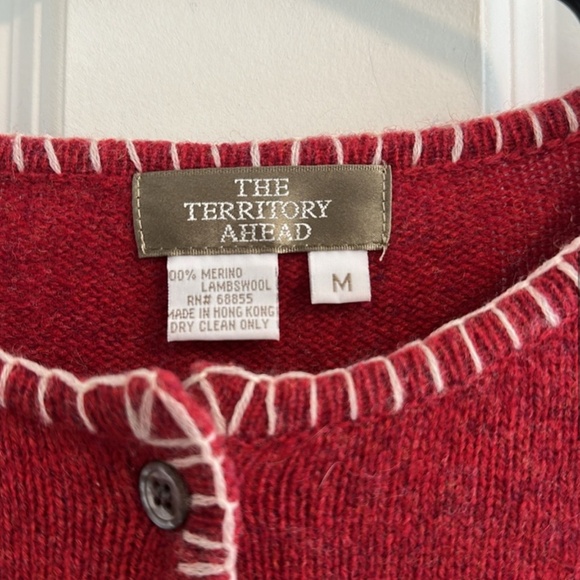 Vintage The Territory Ahead Red Embroidered Lambswool Cardigan size M - Picture 7 of 13
